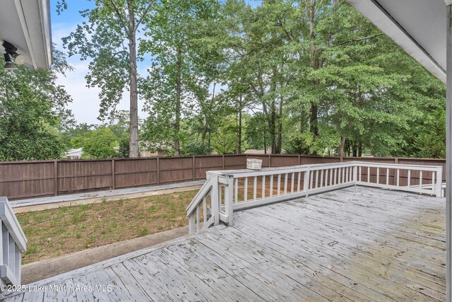 226 Auburn Dr, Alexander City, AL 35010 - deck featuring a fenced backyard and view of scattered trees