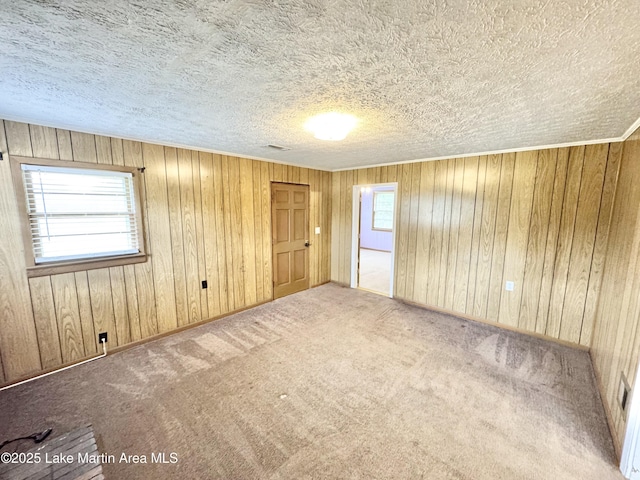 2821 Hillabee Rd, Alexander City, AL 35010 - carpeted empty room featuring a textured ceiling and wooden walls