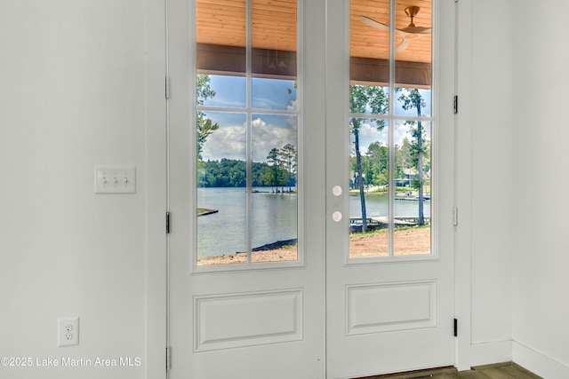 194 Oliver Way, Dadeville, AL 36853 - doorway with a water view, wood ceiling, and healthy amount of natural light