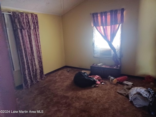 carpeted spare room with lofted ceiling