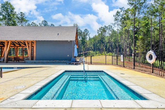 view of swimming pool featuring a patio