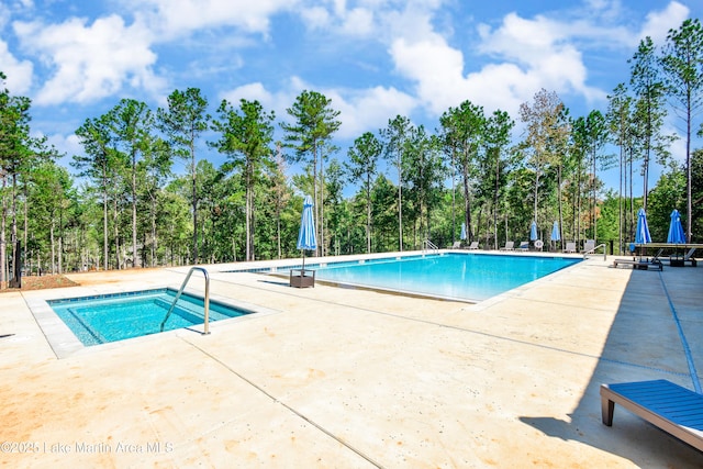 view of swimming pool featuring a patio area