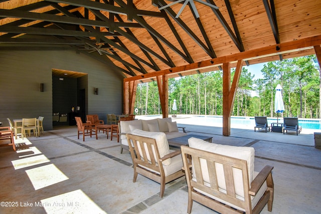 view of patio / terrace featuring a gazebo and an outdoor hangout area