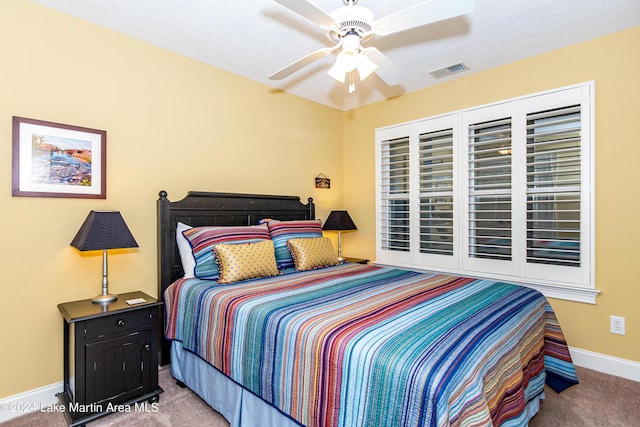 bedroom with carpet flooring and ceiling fan