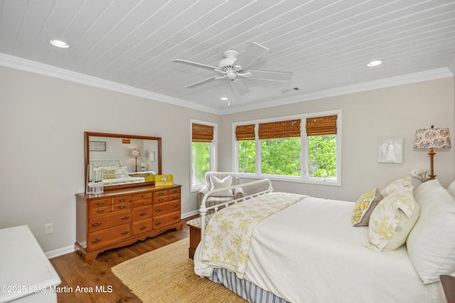 421 Mccain Rd, Eclectic, AL 36024 - bedroom featuring recessed lighting, wood finished floors, ornamental molding, baseboards, and ceiling fan