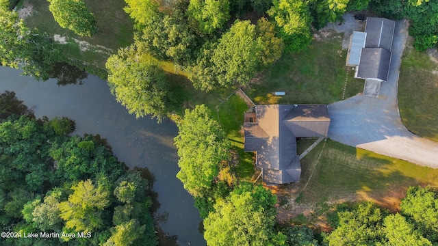 aerial view with a water view