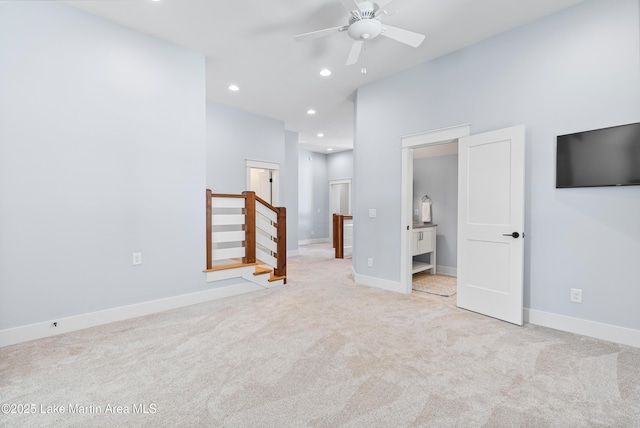 1412 Annalue Dr, Auburn, AL 36830 - unfurnished living room with a ceiling fan, carpet floors, recessed lighting, and baseboards