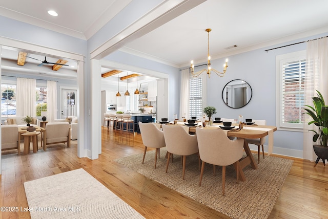1412 Annalue Dr, Auburn, AL 36830 - dining area featuring plenty of natural light, a chandelier, crown molding, light wood-type flooring, and baseboards