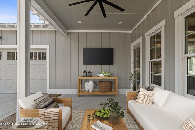 1412 Annalue Dr, Auburn, AL 36830 - tiled living area with a ceiling fan and a decorative wall
