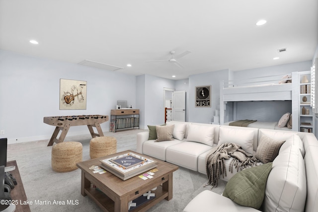 1412 Annalue Dr, Auburn, AL 36830 - living room featuring recessed lighting, carpet floors, and ceiling fan