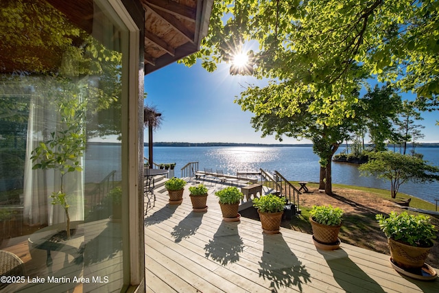 deck with a water view