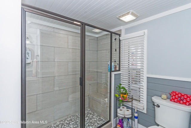 100 Royal Dr, Equality, AL 36026 - bathroom featuring toilet, a stall shower, and wainscoting