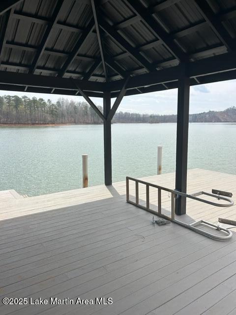 view of dock with a water view