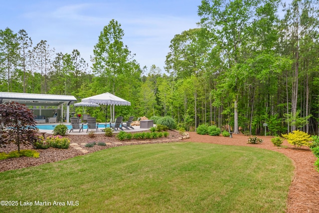 24 Hideaway Cir, Jacksons Gap, AL 36861 - view of yard with a view of trees, an outdoor pool, and a patio area