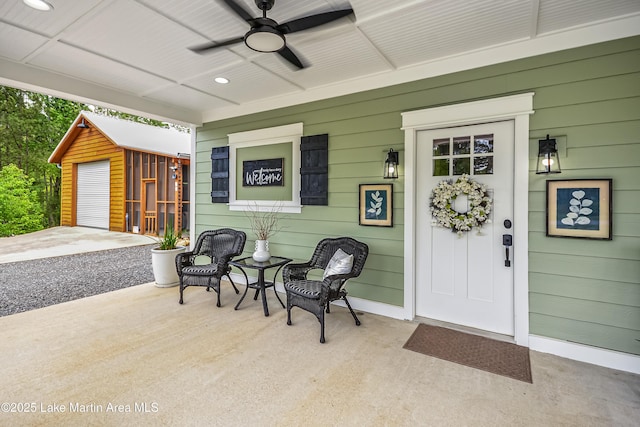 24 Hideaway Cir, Jacksons Gap, AL 36861 - view of patio / terrace with a ceiling fan, covered porch, and an outdoor structure