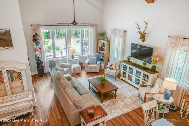 24 Hideaway Cir, Jacksons Gap, AL 36861 - living room with a healthy amount of sunlight, ceiling fan, and wood finished floors