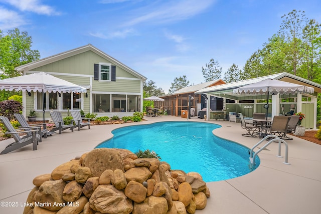 24 Hideaway Cir, Jacksons Gap, AL 36861 - view of pool with a sunroom, a gazebo, a fenced in pool, and a patio