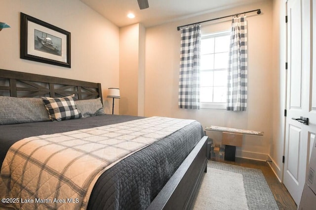 bedroom featuring recessed lighting, baseboards, and wood finished floors