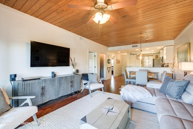110 Village Loop Unit A103, Dadeville, AL 36853 - living area featuring wooden ceiling, wood finished floors, ceiling fan, and ornamental molding