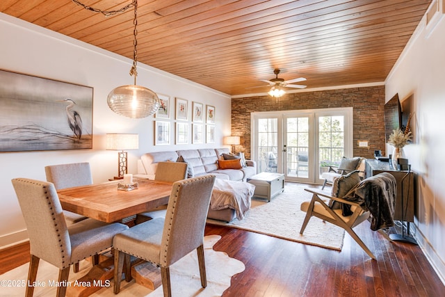 110 Village Loop Unit A103, Dadeville, AL 36853 - dining space with wooden ceiling, hardwood / wood-style flooring, crown molding, and ceiling fan