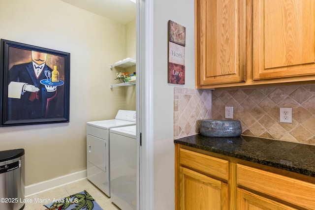 90 Crowne Pointe Rd, Dadeville, AL 36853 - laundry room with baseboards, laundry area, separate washer and dryer, and light tile patterned floors