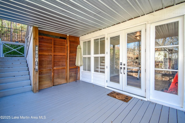 wooden deck with french doors