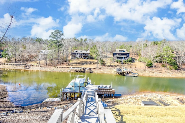 view of dock with a water view