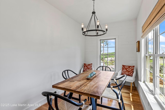 224 Village Trl, Dadeville, AL 36853 - dining space with a chandelier, wood finished floors, and healthy amount of natural light