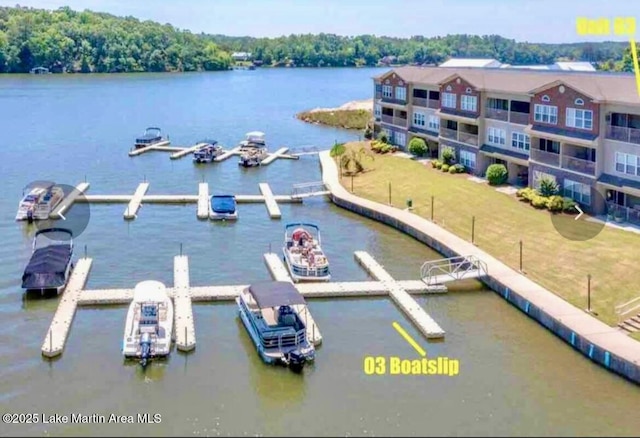 view of dock with a water view