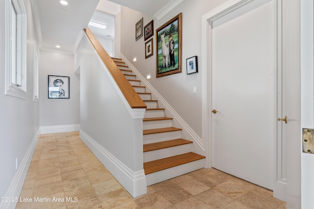 1020 Wake Robin, Eclectic, AL 36024 - staircase with baseboards, recessed lighting, and crown molding