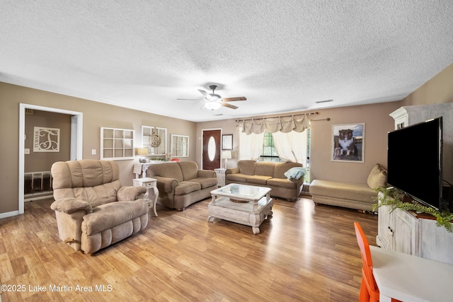 1258 Watson St, Alexander City, AL 35010 - living area featuring light wood-style floors, ceiling fan, and a textured ceiling