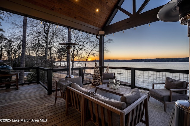 2082 River Oaks Dr, Jacksons Gap, AL 36861 - wooden deck with an outdoor living space and a water view