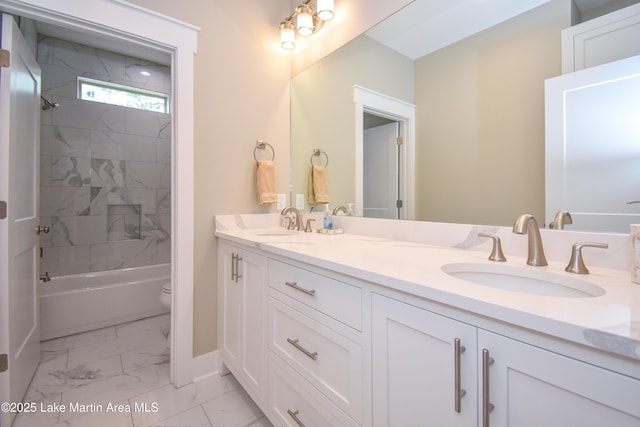 120 Rocky Creek Dr, Alexander City, AL 35010 - bathroom with marble finish flooring, double vanity, and  shower combination