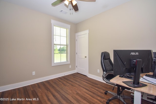 120 Rocky Creek Dr, Alexander City, AL 35010 - office area with a ceiling fan, plenty of natural light, and wood finished floors