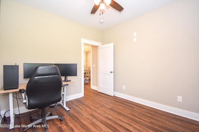 120 Rocky Creek Dr, Alexander City, AL 35010 - office area featuring a ceiling fan and wood finished floors