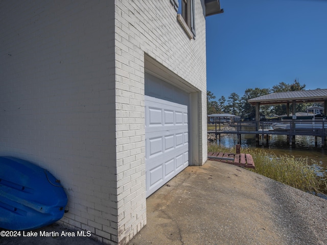 garage with a water view