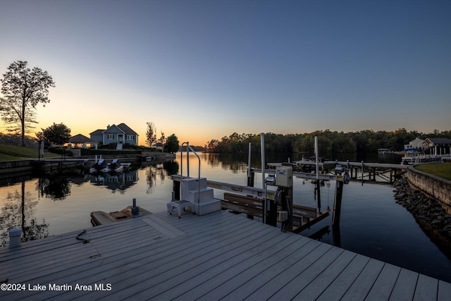 view of dock featuring a water view