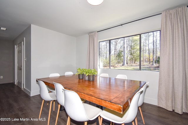 dining area with dark wood finished floors and baseboards