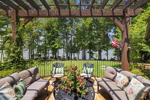 view of patio / terrace with an outdoor hangout area and a pergola