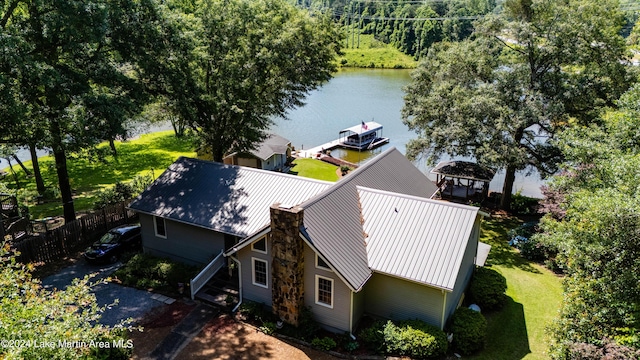 bird's eye view featuring a water view