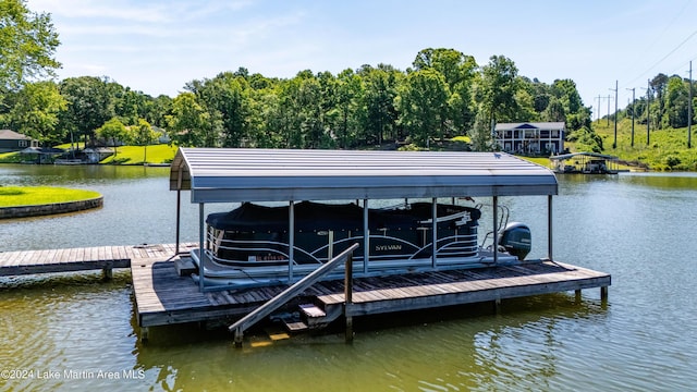 dock area with a water view