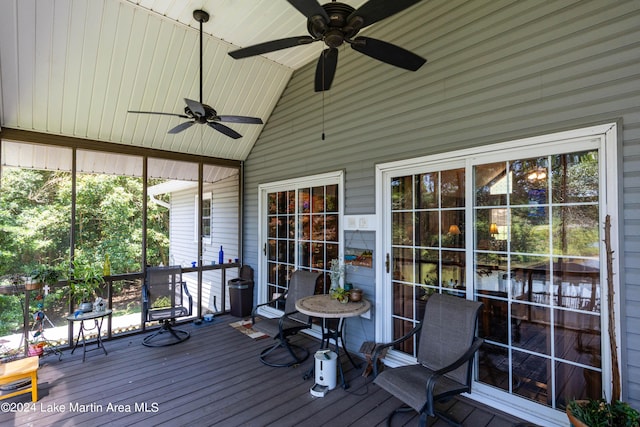 wooden terrace with ceiling fan