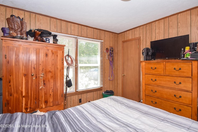 230 Lorena Dr, Alexander City, AL 35010 - bedroom featuring ornamental molding and wood walls