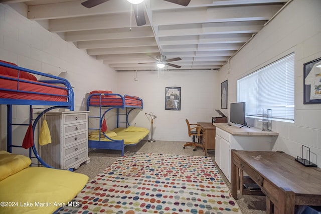 bedroom featuring beam ceiling