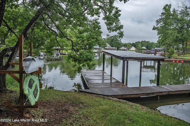 view of dock with a water view