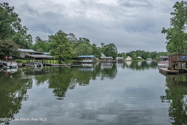 property view of water with a boat dock