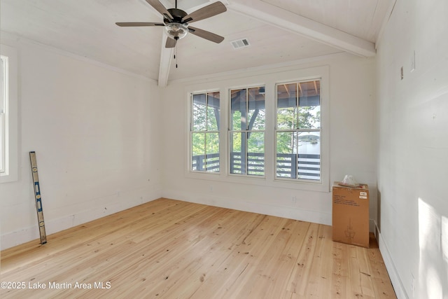 149 Bay Pt, Jacksons Gap, AL 36861 - empty room featuring a ceiling fan, wood finished floors, baseboards, and ornamental molding