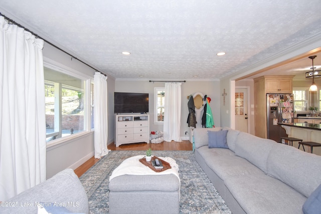 241 Warrior Rd, Alexander City, AL 35010 - living area with crown molding, recessed lighting, wood finished floors, and a wealth of natural light