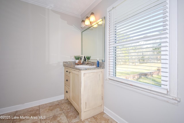 241 Warrior Rd, Alexander City, AL 35010 - bathroom featuring tile patterned flooring, baseboards, vanity, and crown molding