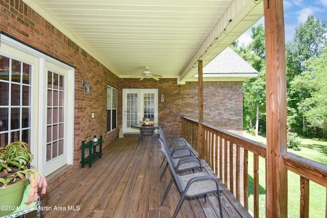 wooden terrace with ceiling fan